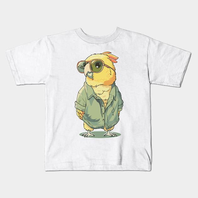 Vintage Green Cheek Conure Exotic Birds Parrot Sunglasses Kids T-Shirt by RetroZin